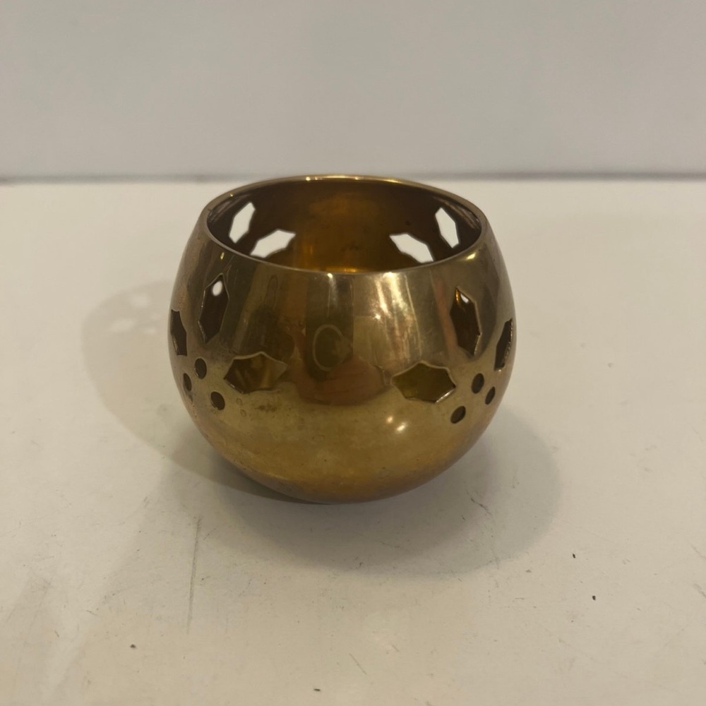 Brass candle holder mistletoe pattern